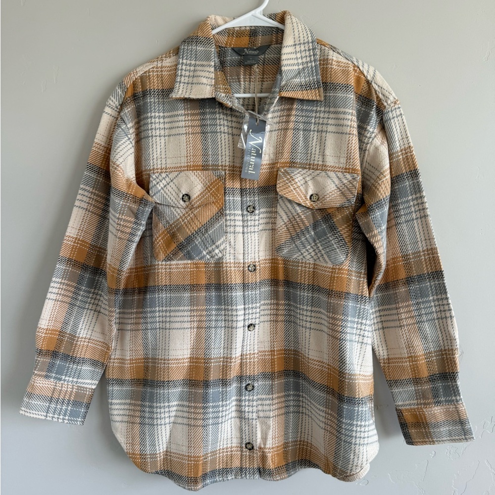 Bass Pro Shops Mustard, Tan and Gray Plaid Shirt